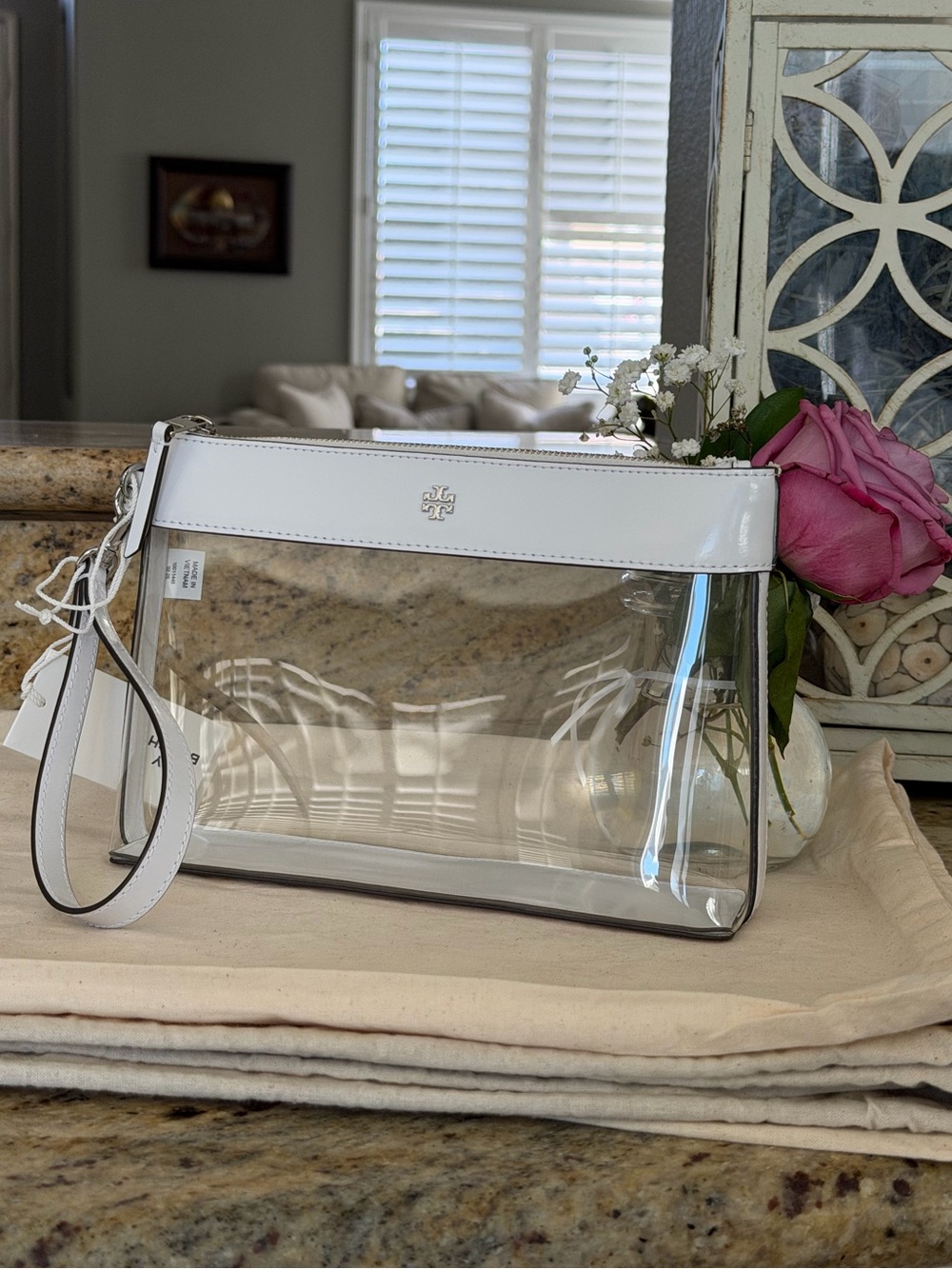Tory Burch Clear Wristlet with White Trim